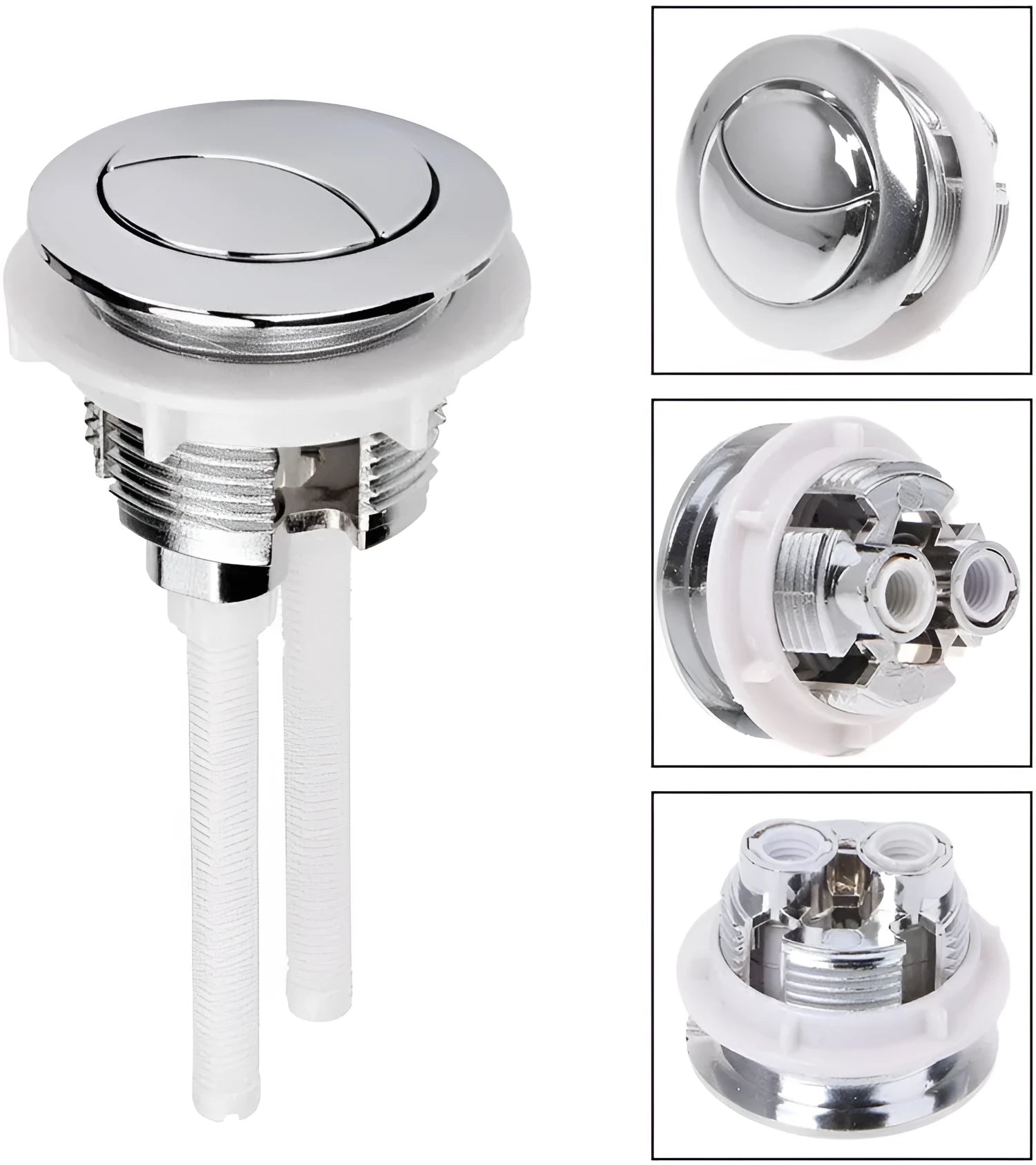 38mm round dual flush button toilet tank accessory made from white ABS plastic
