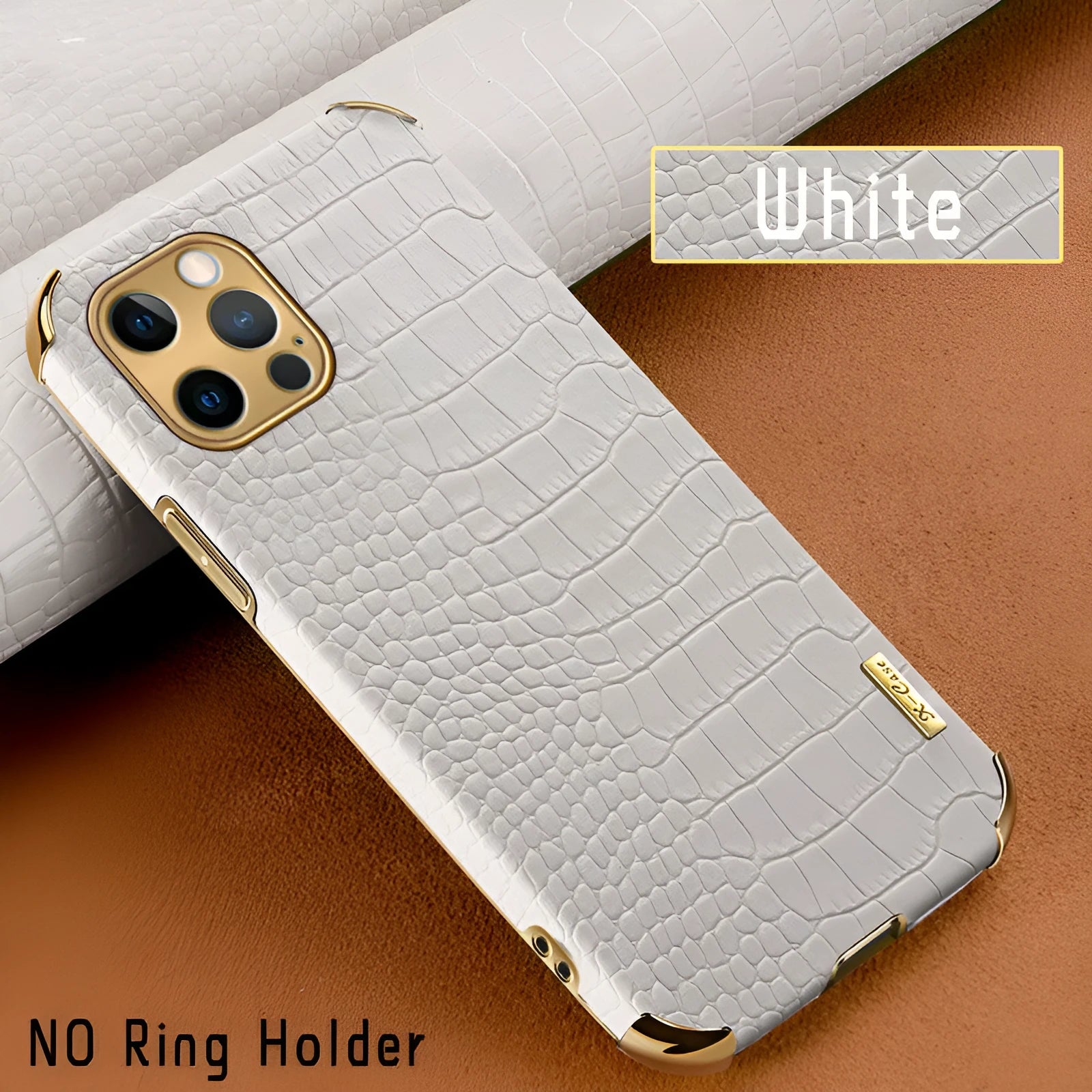 Crocodile pattern imitation leather back cover case for Apple iPhone in black, green, red, yellow, or white.