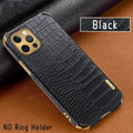 Crocodile pattern imitation leather back cover case for Apple iPhone in black, green, red, yellow, or white.