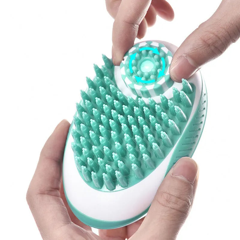 2-in-1 pet bath brush with silicone massage head, blue and green, 11.5 x 7.5 x 6 cm, for small and medium cats and short-haired dogs