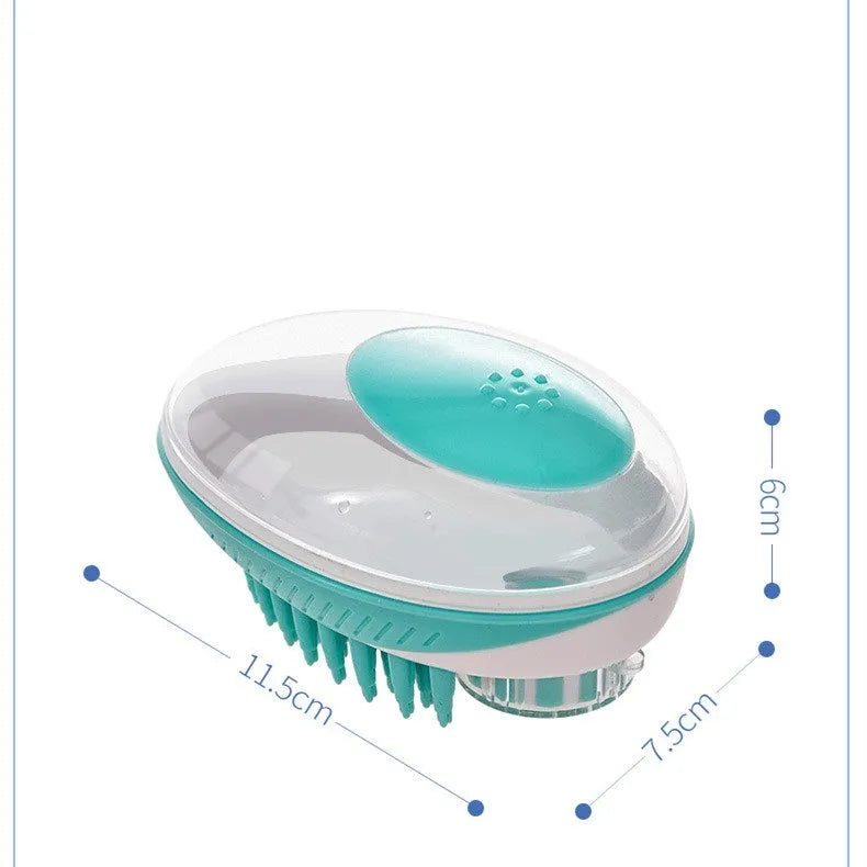 2-in-1 pet bath brush with silicone massage head, blue and green, 11.5 x 7.5 x 6 cm, for small and medium cats and short-haired dogs