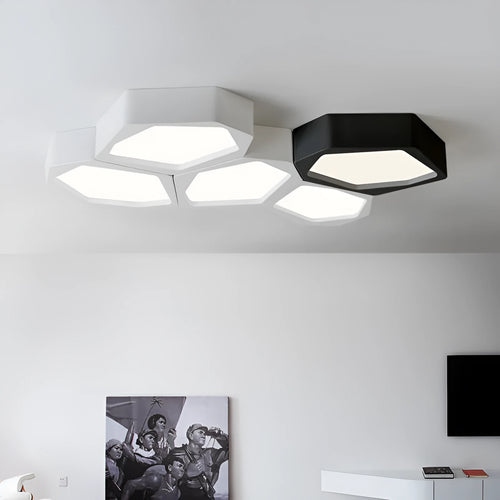 Geometric iron LED ceiling light with remote control for living room or bedroom