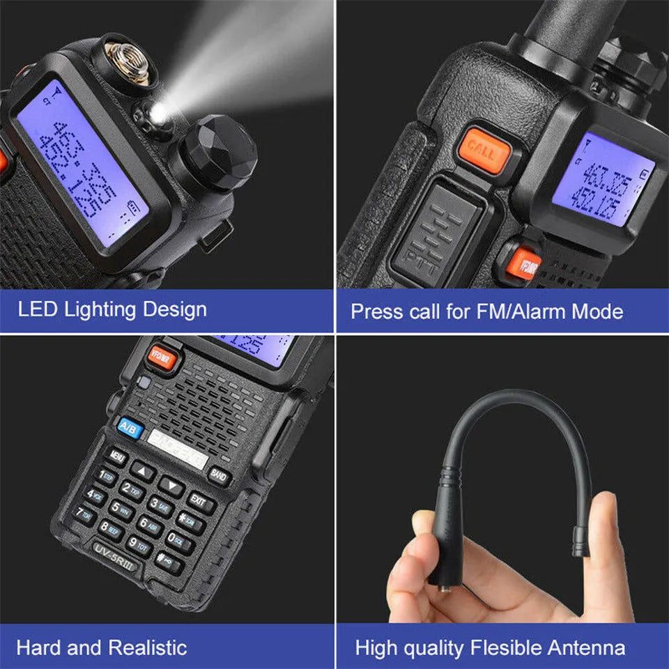 Baofeng UV-5R three segment walkie talkie black with dual antenna and 128 channels
