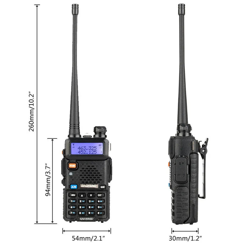 Baofeng UV-5R three segment walkie talkie black with dual antenna and 128 channels