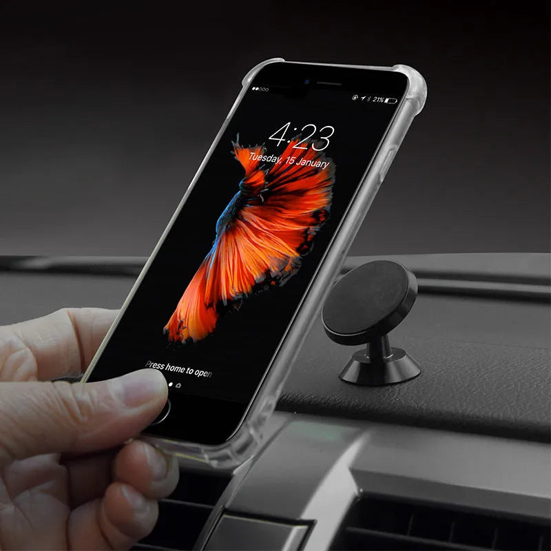 Universal magnetic car phone holder showing black, silver and gold colour options