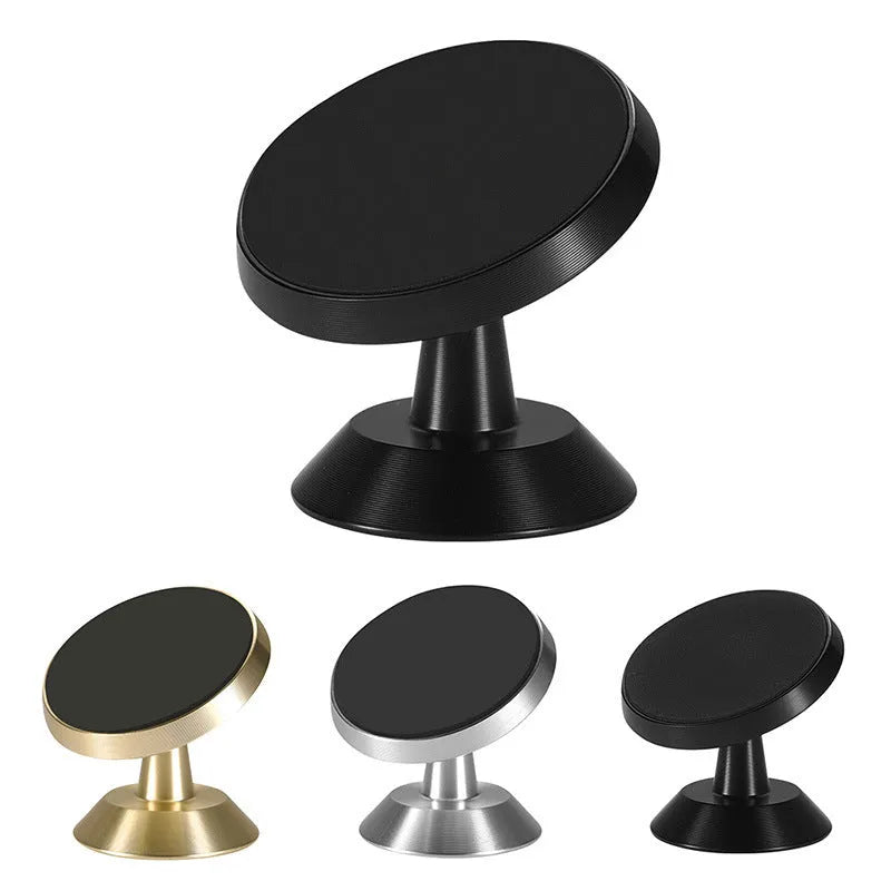 Universal magnetic car phone holder showing black, silver and gold colour options