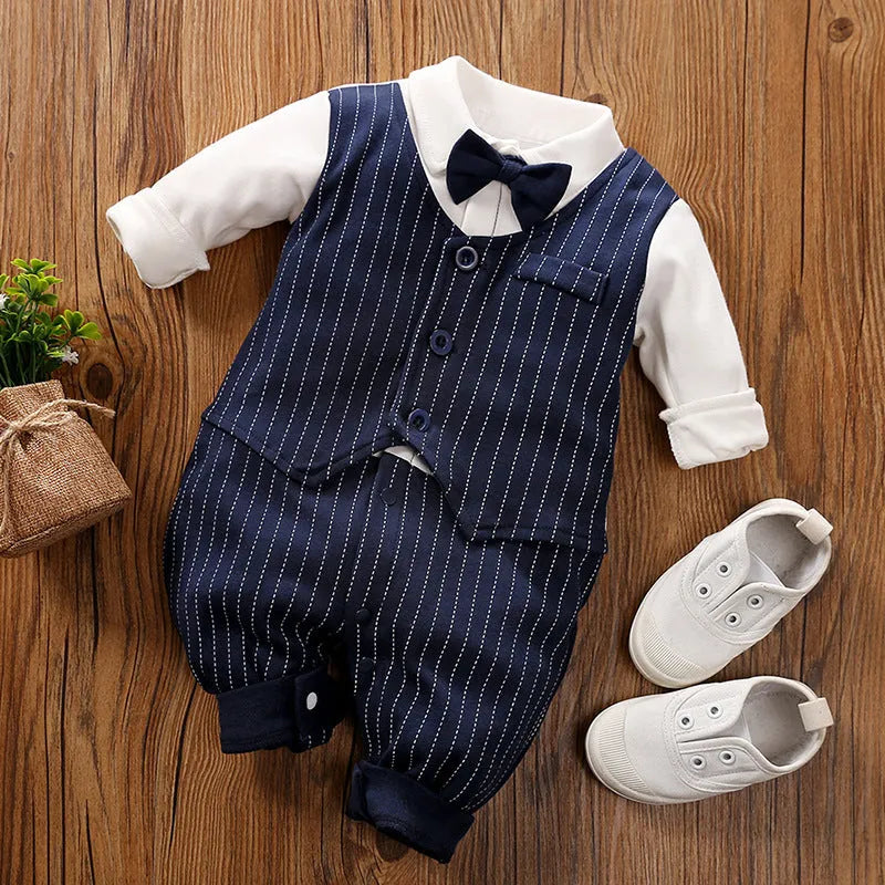 100% cotton baby jumpsuit romper with long sleeves in gentleman style for spring and autumn infant wear