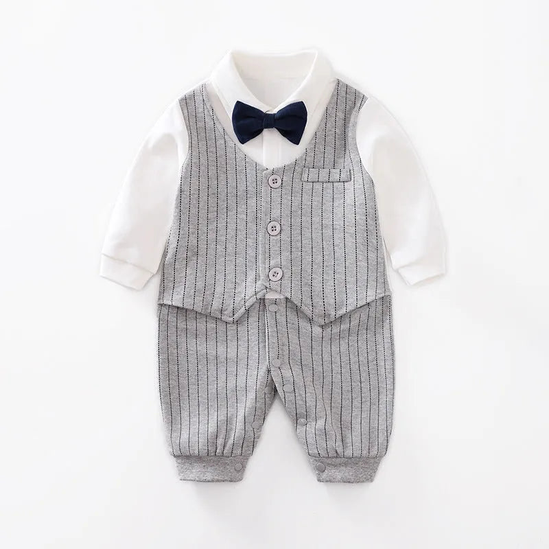 100% cotton baby jumpsuit romper with long sleeves in gentleman style for spring and autumn infant wear