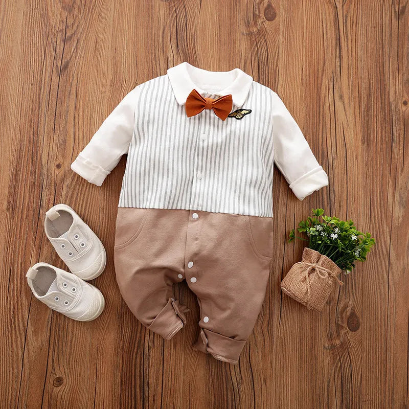 100% cotton baby jumpsuit romper with long sleeves in gentleman style for spring and autumn infant wear