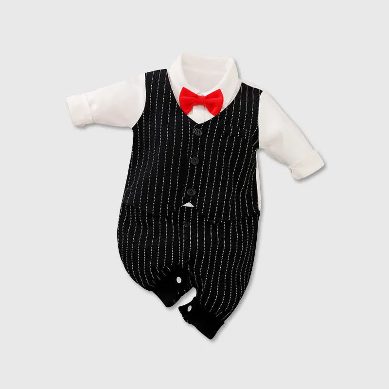 100% cotton baby jumpsuit romper with long sleeves in gentleman style for spring and autumn infant wear