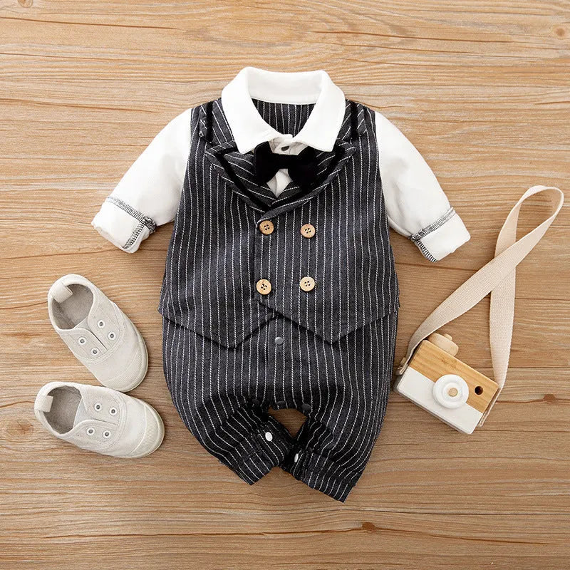 100% cotton baby jumpsuit romper with long sleeves in gentleman style for spring and autumn infant wear