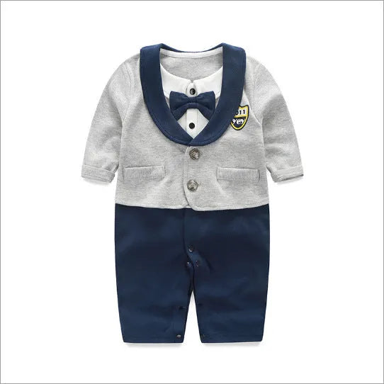 100% cotton baby jumpsuit romper with long sleeves in gentleman style for spring and autumn infant wear