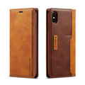 Flip-style leather and PU wallet case for iPhone showing interior card slots and magnetic closure.