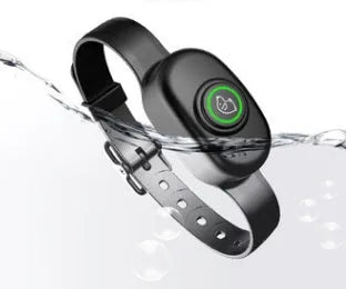Black rechargeable remote dog training collar with waterproof receiver unit and handheld transmitter.