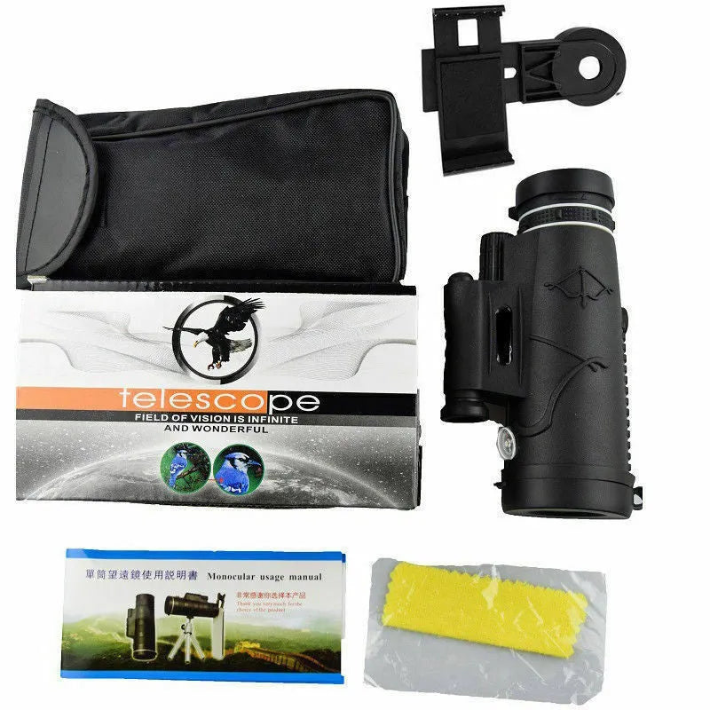 Cloth-covered monocular telescope with 10x magnification, exit pupil distance 2mm, and exit pupil diameter 3mm