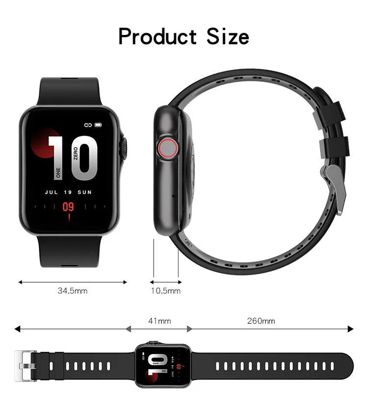 Black Bluetooth smart watch with colour screen and liquid silicone strap on a wrist
