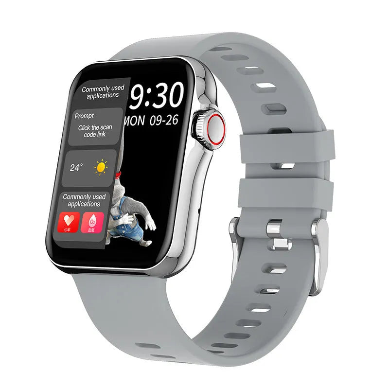 Black Bluetooth smart watch with colour screen and liquid silicone strap on a wrist