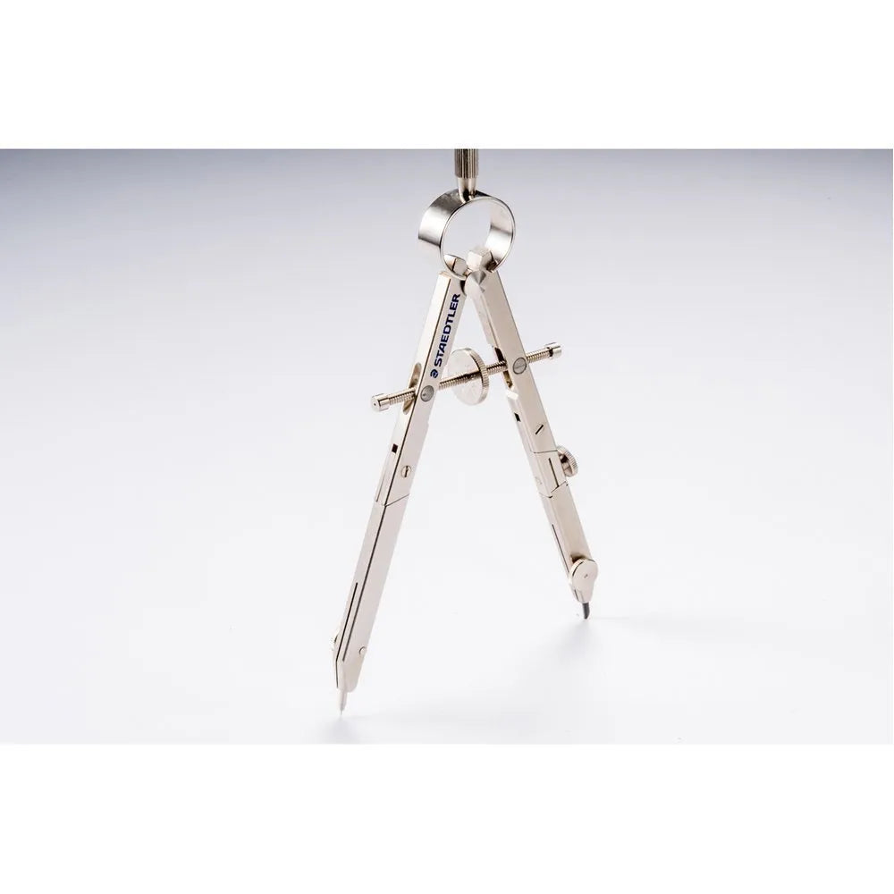 STAEDTLER 551 01 German-made steel precision car drafting compass with telescopic rod, shown extended.