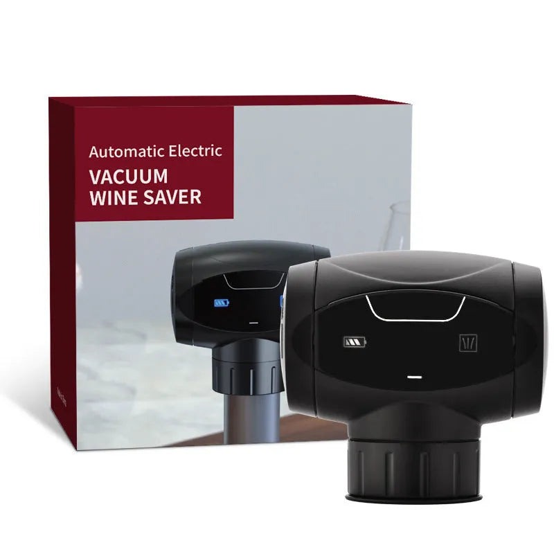 Black electric wine vacuum stopper with a separate manual pump for preserving red and white wine.