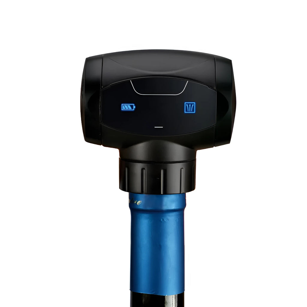Black electric wine vacuum stopper with a separate manual pump for preserving red and white wine.