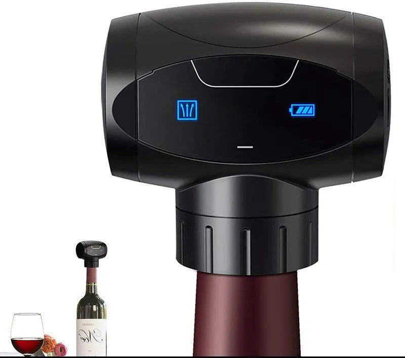 Black electric wine vacuum stopper with a separate manual pump for preserving red and white wine.