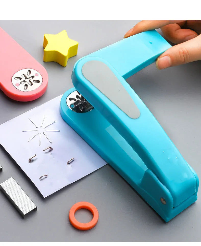 Black rotatable student stapler showing 360-degree rotation and centre seam binding function