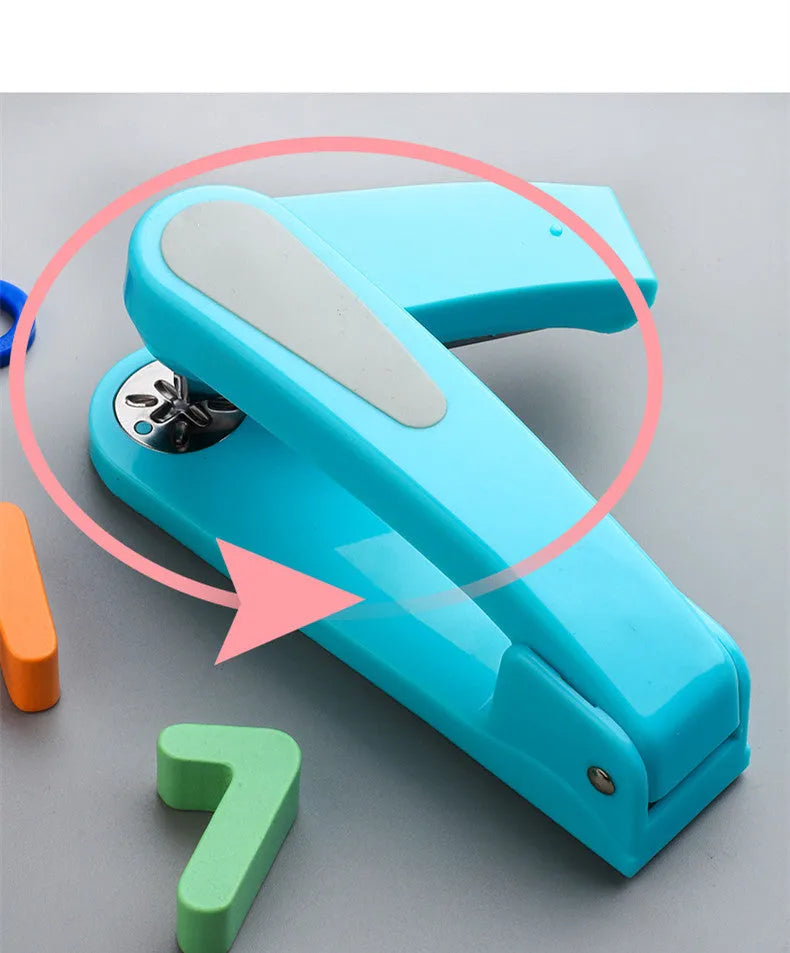Black rotatable student stapler showing 360-degree rotation and centre seam binding function