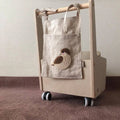 Khaki cotton linen hanging storage bag with single pocket for bedside organisation
