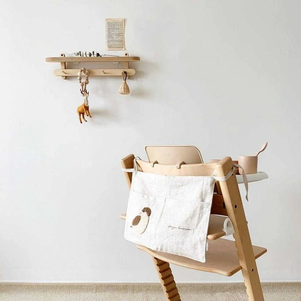 Khaki cotton linen hanging storage bag with single pocket for bedside organisation