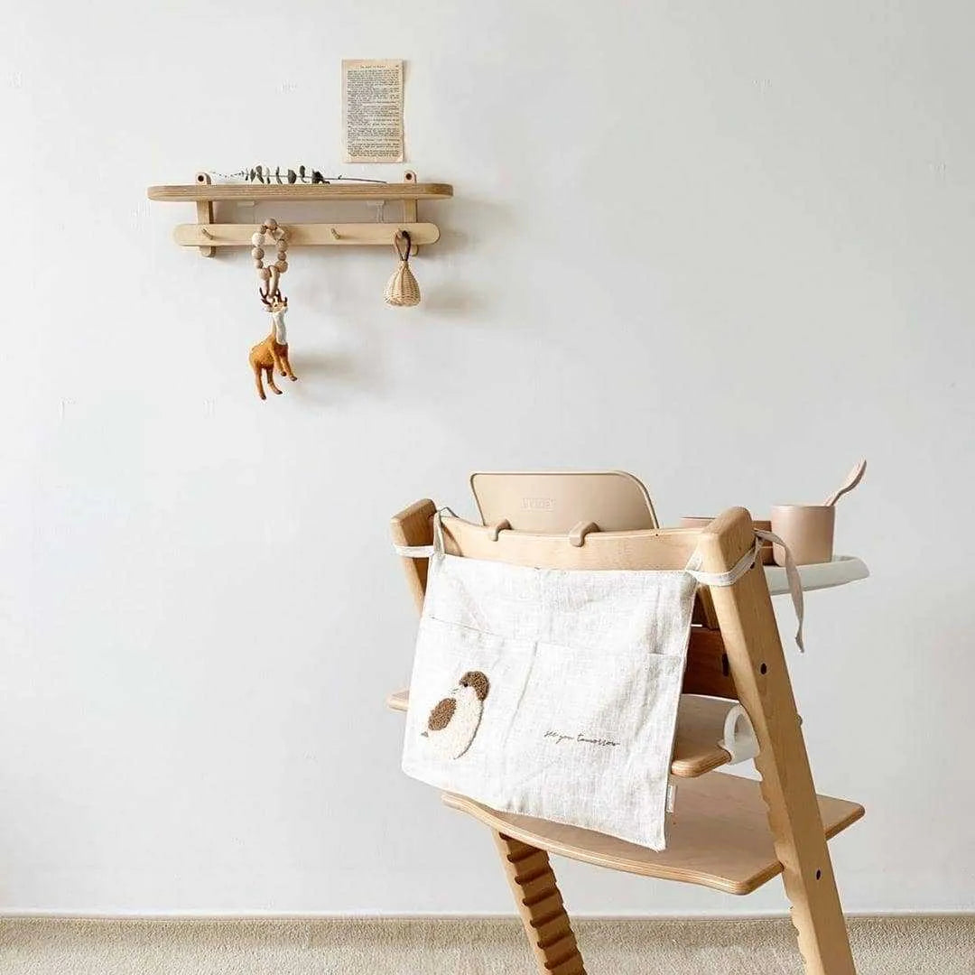 Khaki cotton linen hanging storage bag with single pocket for bedside organisation