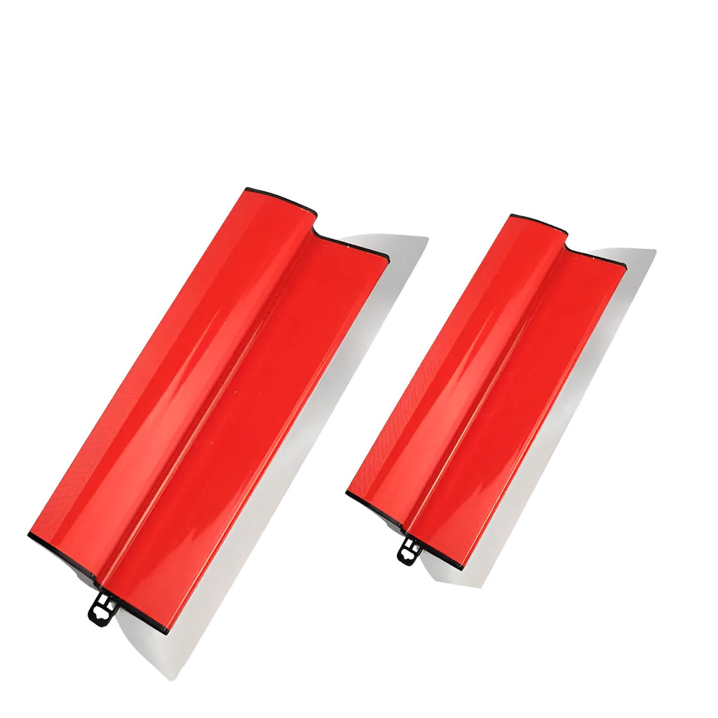 A red and grey 40cm leveling scraper tool for wall putty and wallpaper work.