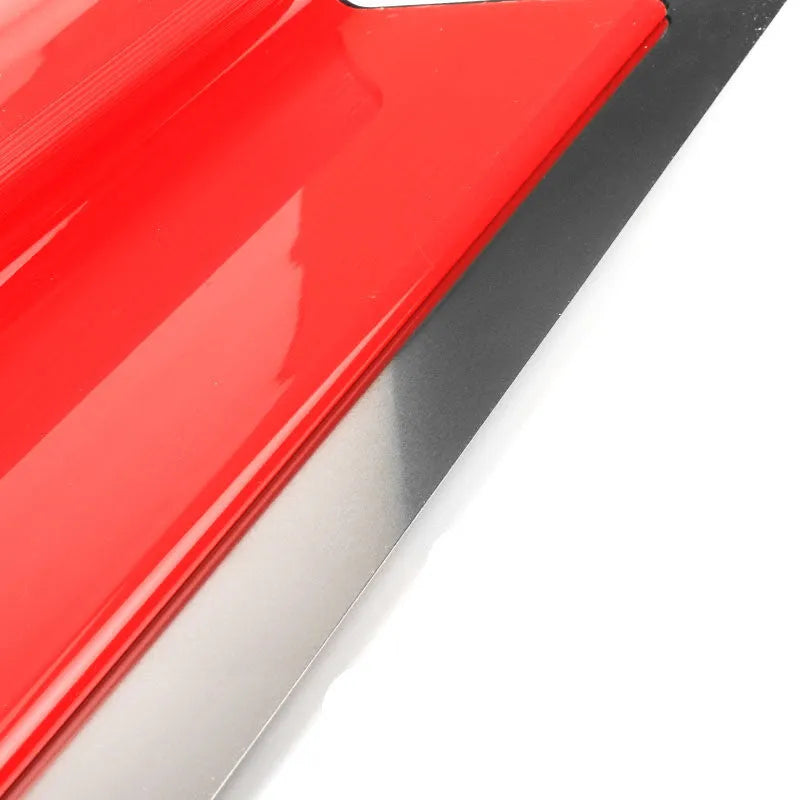 A red and grey 40cm leveling scraper tool for wall putty and wallpaper work.
