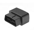 Black OBD GPS locator, 42 x 37 x 22 mm ABS body, plug-and-play vehicle tracker with built-in antenna