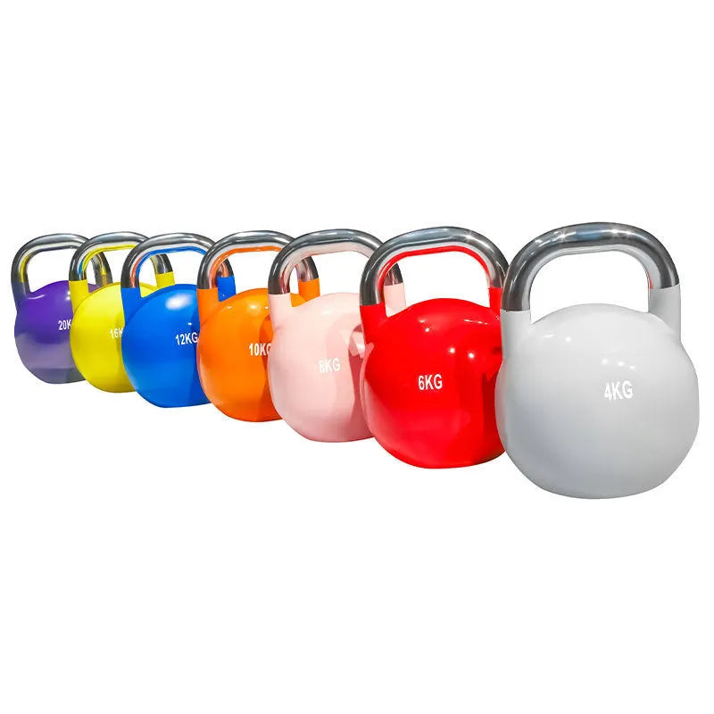 Steel paint competition kettlebell for men and women strength training, available in weights 4kg to 32kg