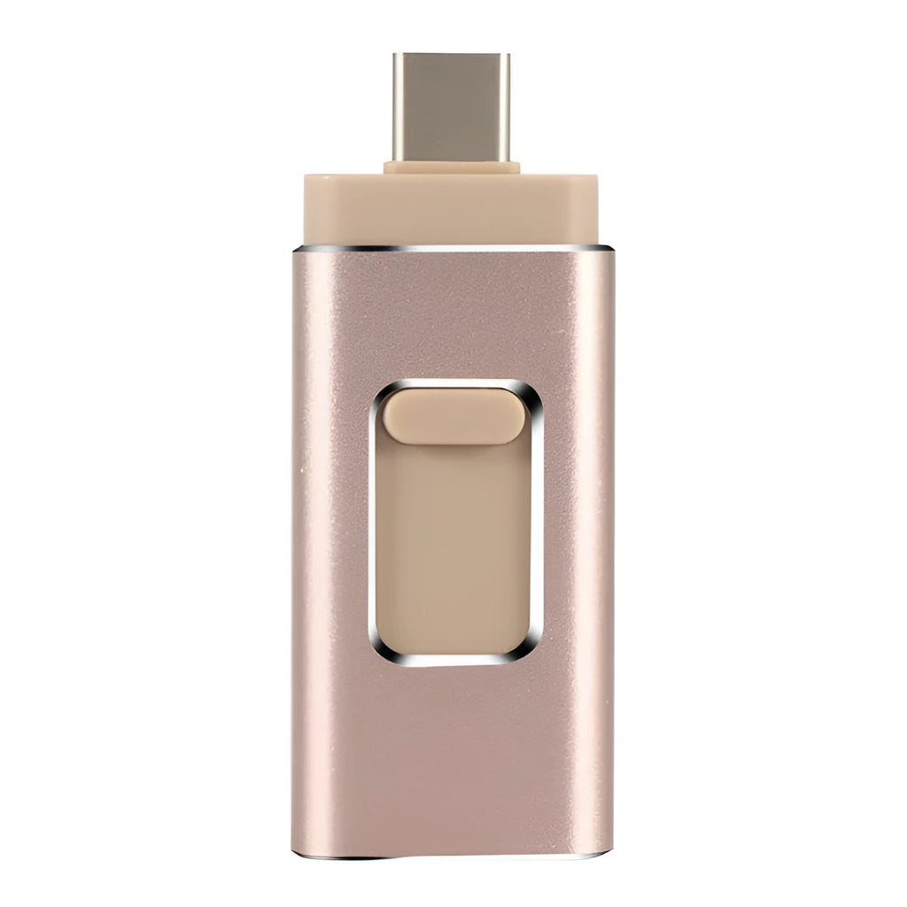 Gold metal OTG U disk with retractable connector for Apple Android Type-C and computer USB
