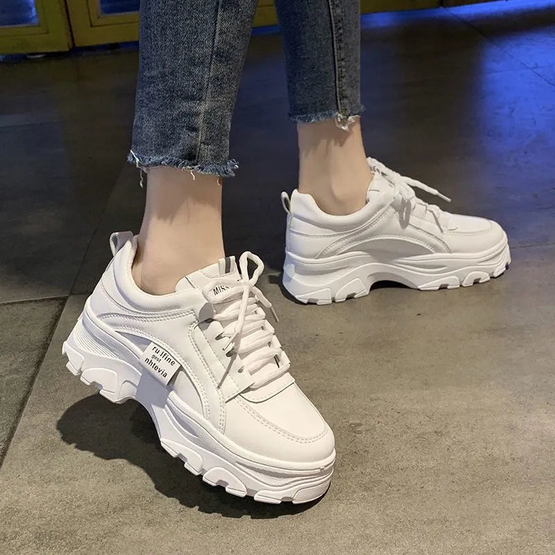 Women's thick bottom lace-up daddy shoes in creamy white with breathable mesh and synthetic leather upper