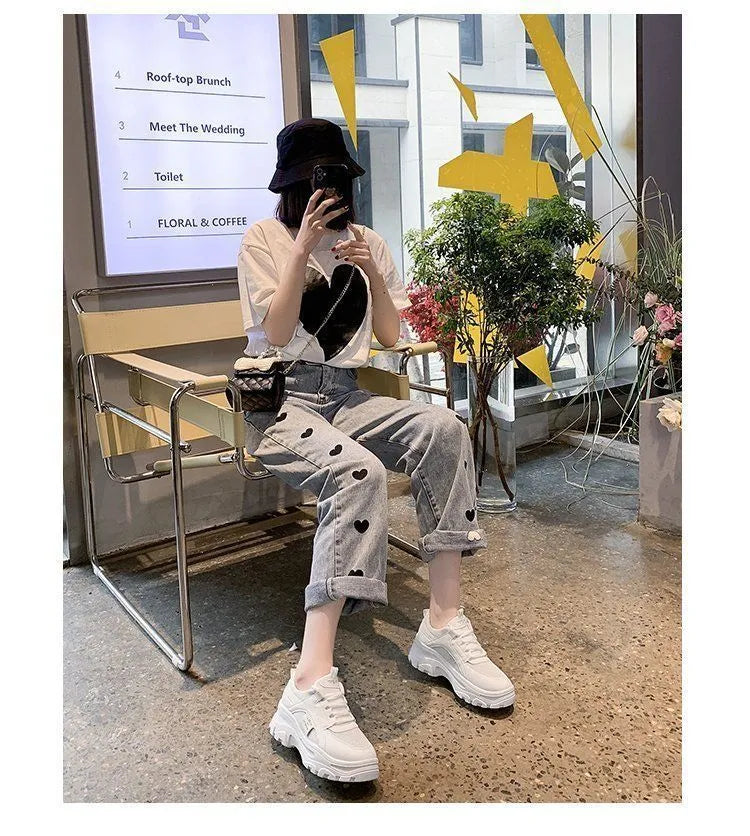 Women's thick bottom lace-up daddy shoes in creamy white with breathable mesh and synthetic leather upper