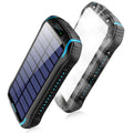 Orange XN-i26S solar power bank with camping light showing solar panel and USB ports