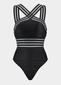 High waist leopard print one piece swimsuit for women black stitching detail