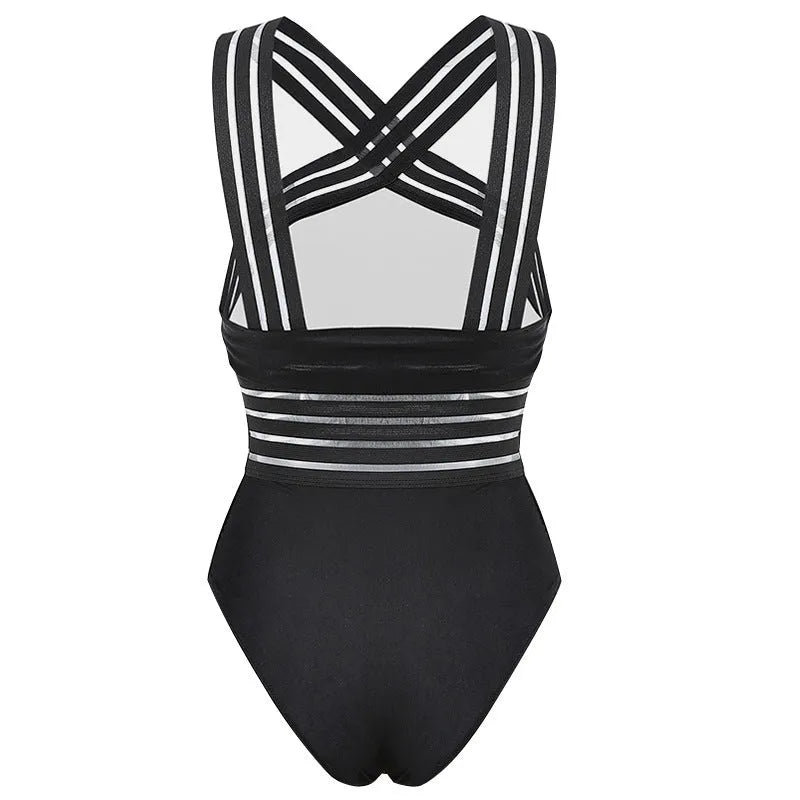 High waist leopard print one piece swimsuit for women black stitching detail