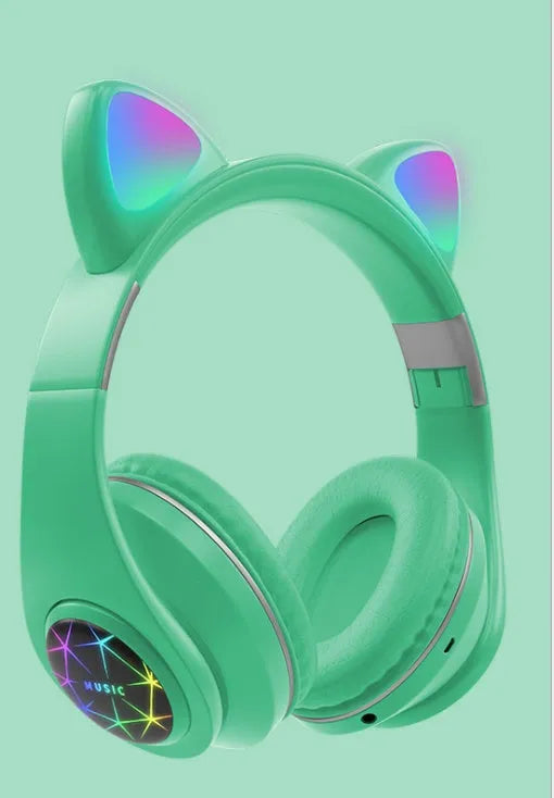 Cat ear Bluetooth wireless headset showing colour options and head-mounted design