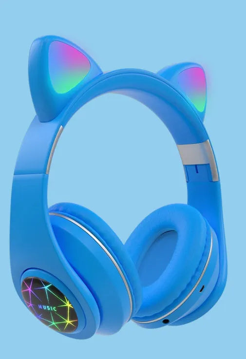 Cat ear Bluetooth wireless headset showing colour options and head-mounted design