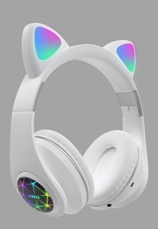 Cat ear Bluetooth wireless headset showing colour options and head-mounted design
