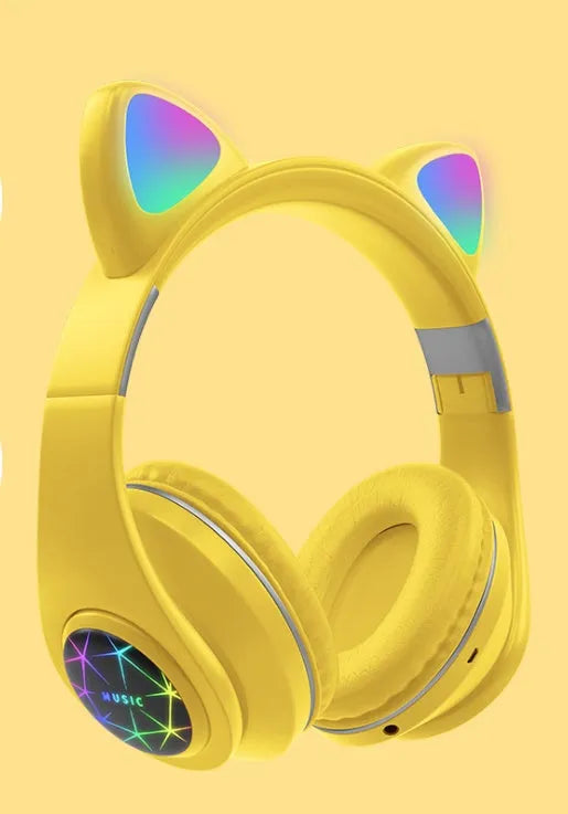 Cat ear Bluetooth wireless headset showing colour options and head-mounted design