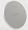 Round black wireless phone charger with ultra-thin aluminium alloy body and Qi receiver