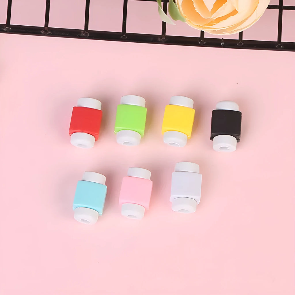 Plastic cable protective sleeve in pure colour, wrapped around a phone data cable to prevent breakage