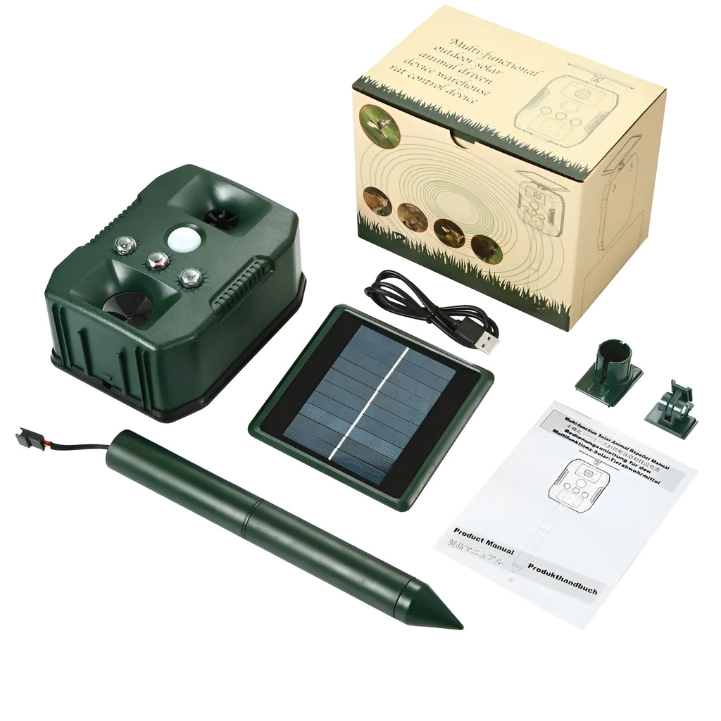 Solar rodent killer and bird repellent ultrasonic columnar model 618 outdoor drive with 12V power