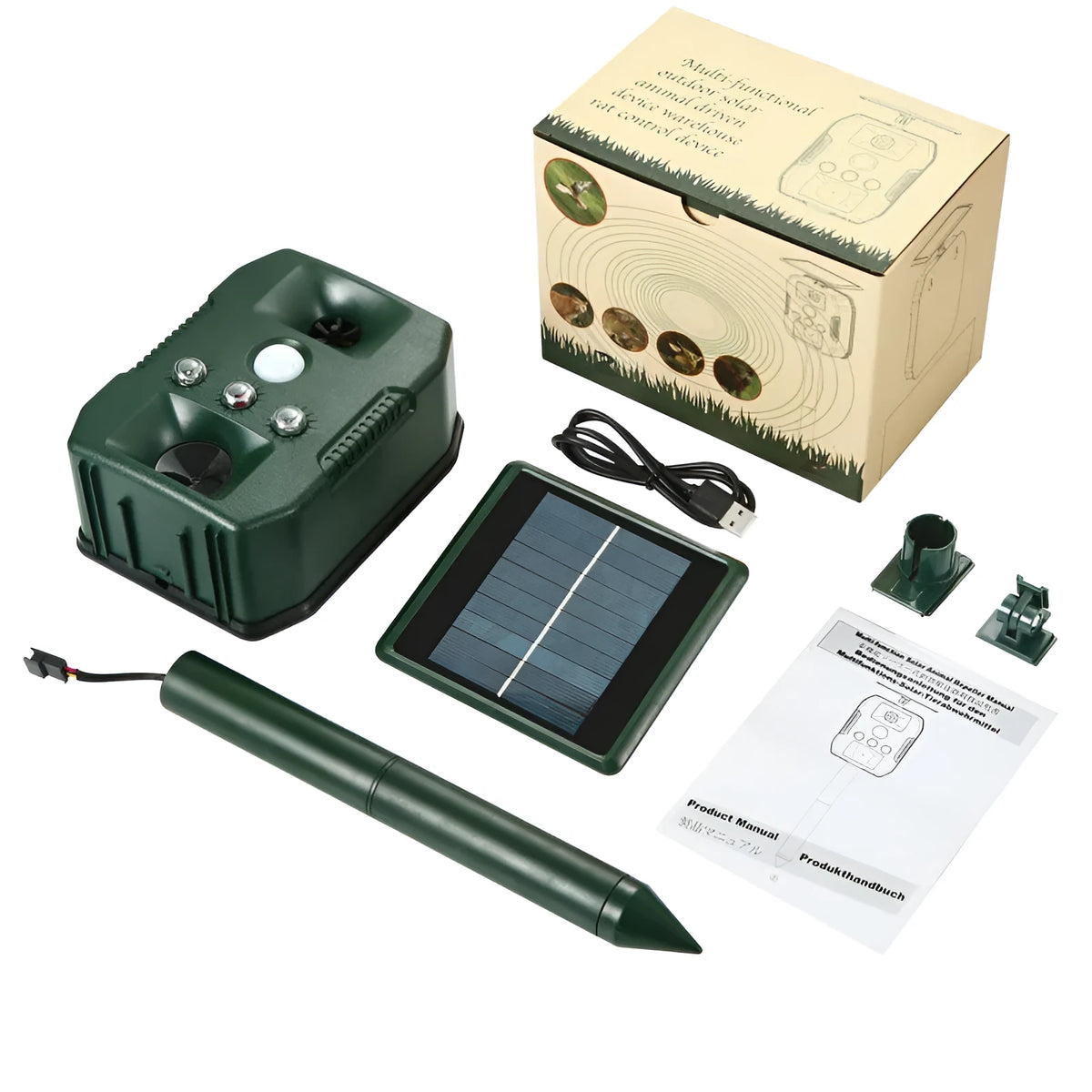 Solar rodent killer and bird repellent ultrasonic columnar model 618 outdoor drive with 12V power