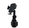 Black ABS car phone holder with 360-degree rotating head and adjustable arm.