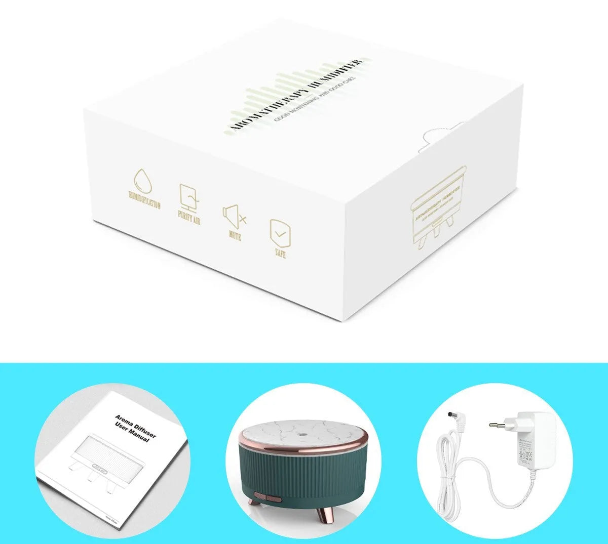 Green fashion electric oil humidifier 500ml with remote control on a table